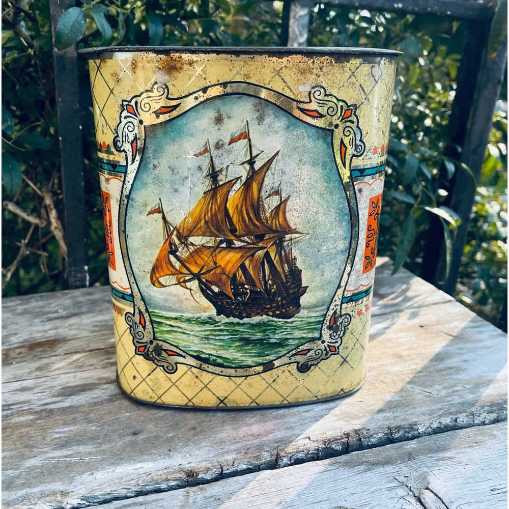 Vintage Metal tin ships boats nautical decor West Germany